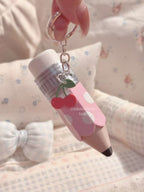 Cherry Pink Polka Dot Pencil Click Keychain | 3D Printed Fidget Charm