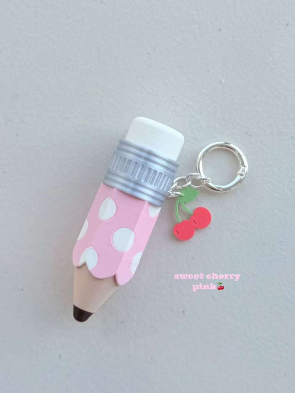 Cherry Pink Polka Dot Pencil Click Keychain | 3D Printed Fidget Charm